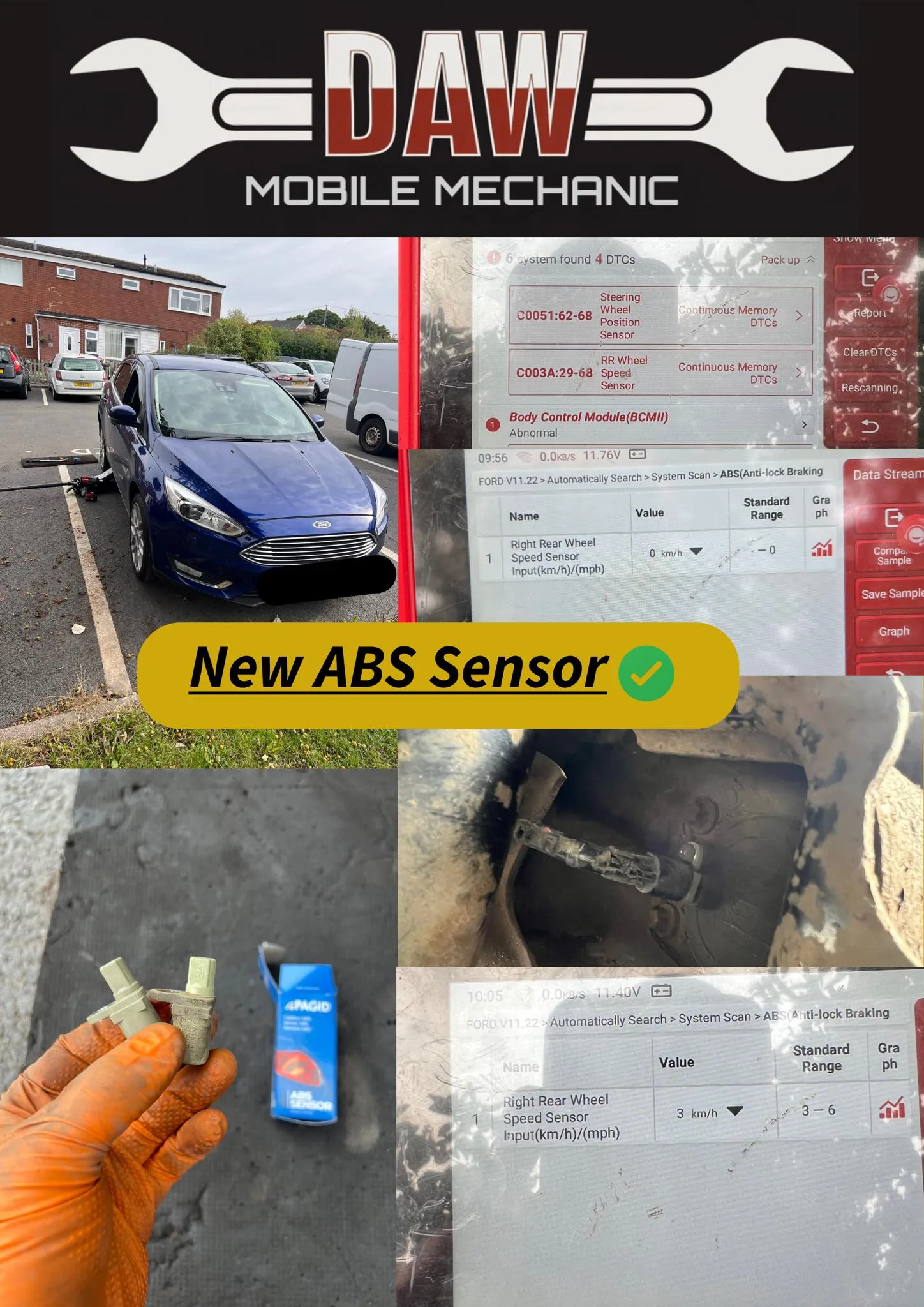 aulty ABS Sensor as the old sensor wasn't registerering any speed of the wheel.