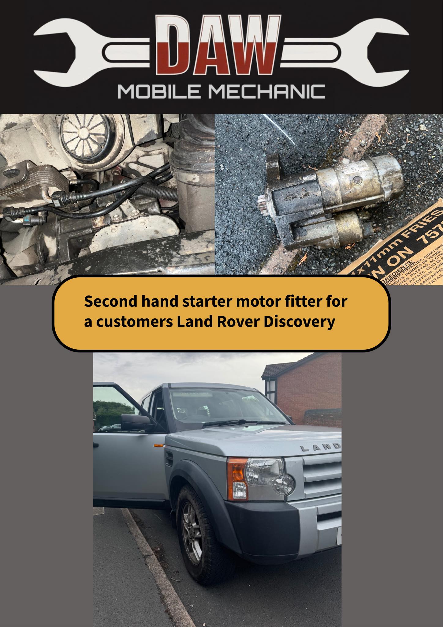 change a starter motor on his Land Rover Discovery due to long cranking time when starting the car