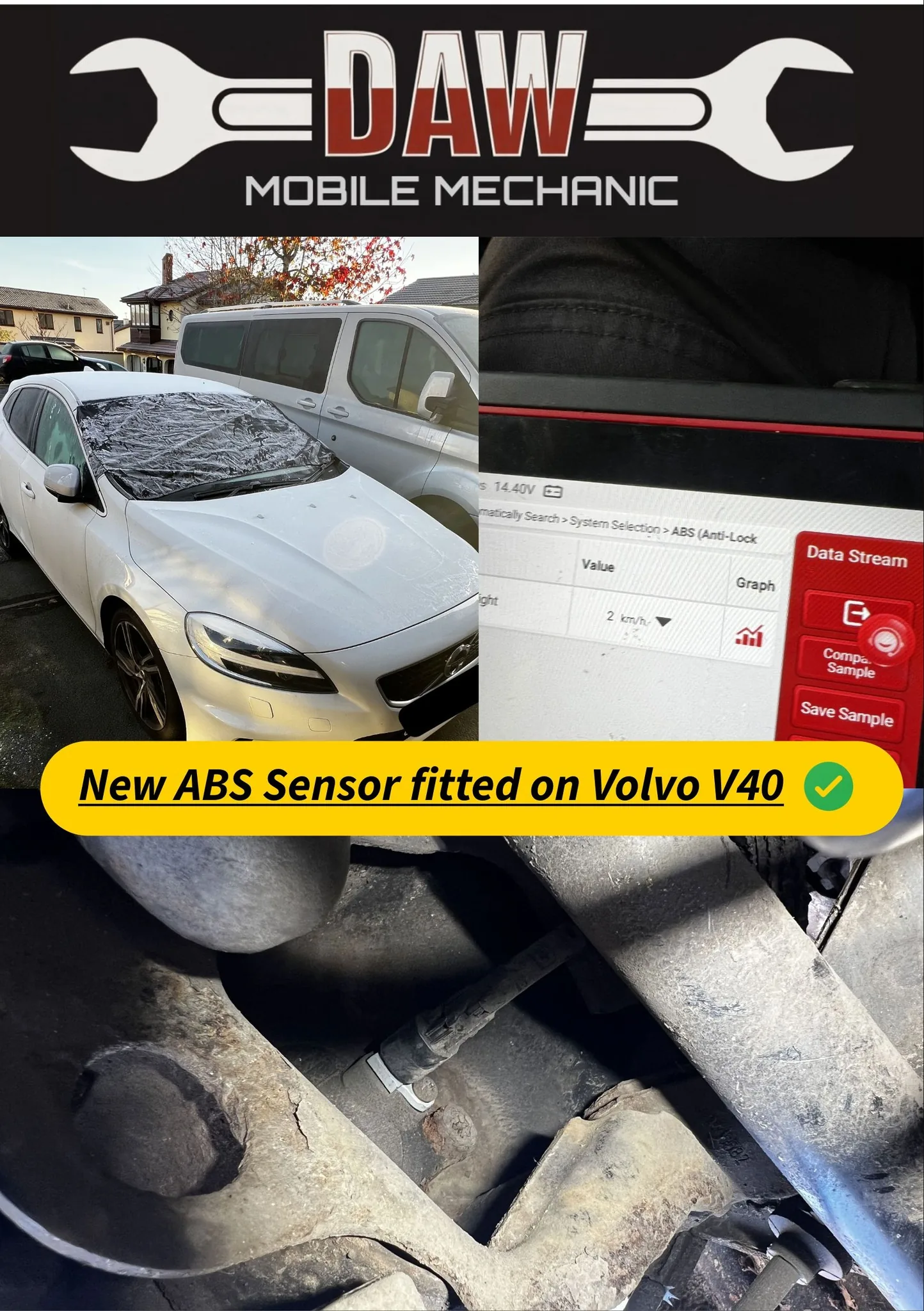 New ABS sensor fitted on customers Volvo V40 due to ABS light on the das