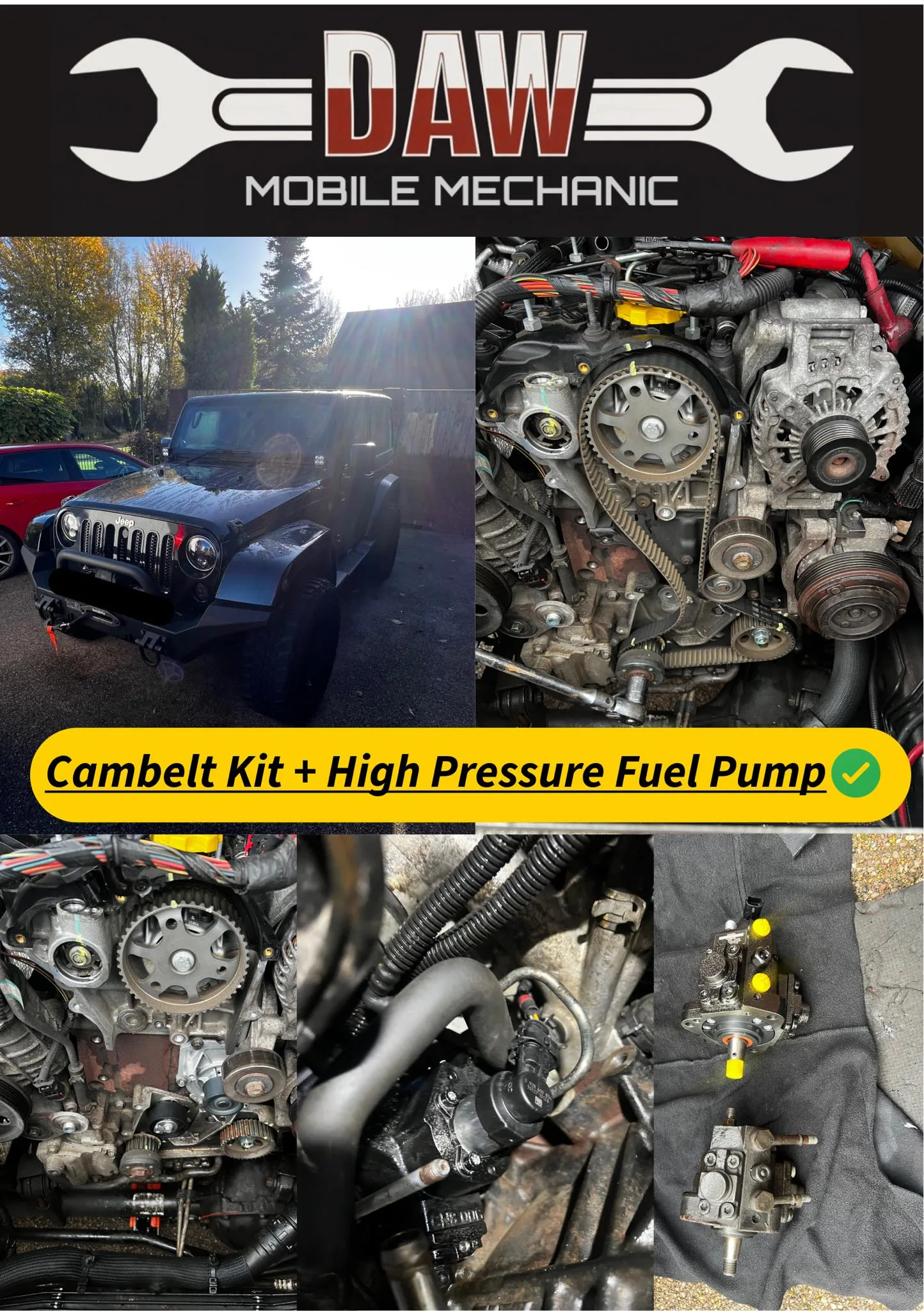 We have fitted new cambelt kit and high pressure fuel pump on customers Jeep Wrangler